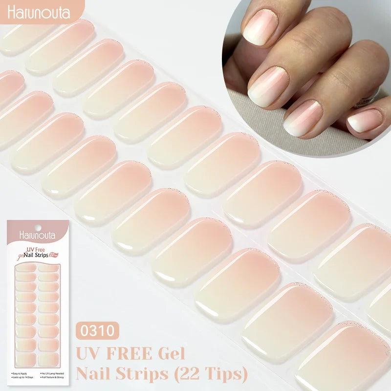 22strips UV Free Nail Gel Strips Loving Heart Gel Polish Nail Sticker Curing-free Adhesive Stickers for Nails Long Lasting Wrap 30