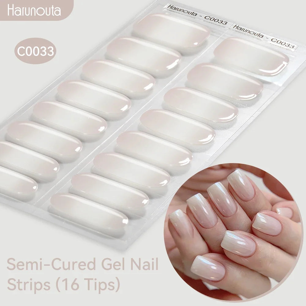 Gradient Auroras Semi Cured Gel Nail Strips Sparkly Shinning DIY Gel Polish Stickers for Nails Works with UV/LED Nail Lamps 60