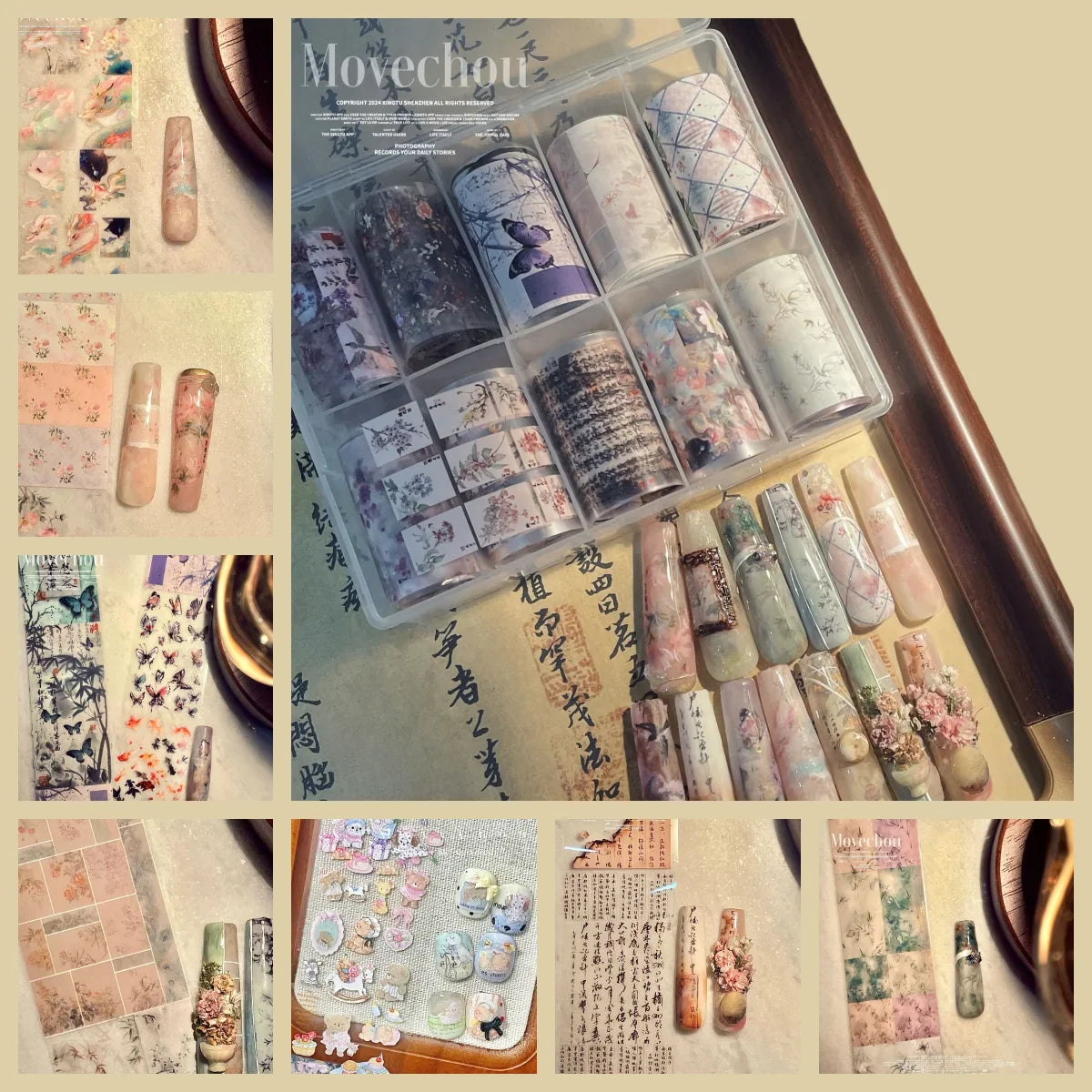 10Rolls Plaid Thousand-Bird Bow  Stars Nail Foils Transfer Paper  Nail Art Stickers  Manicure Set Decal  Nails Decoration 38