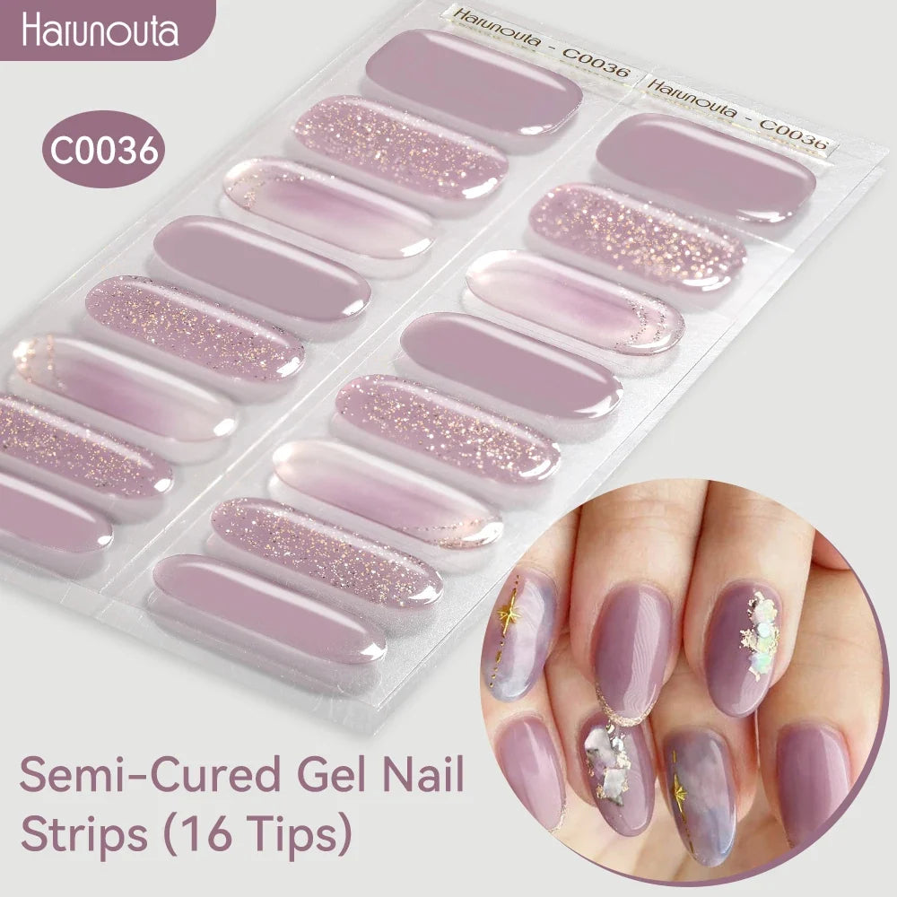 Gradient Auroras Semi Cured Gel Nail Strips Sparkly Shinning DIY Gel Polish Stickers for Nails Works with UV/LED Nail Lamps 88