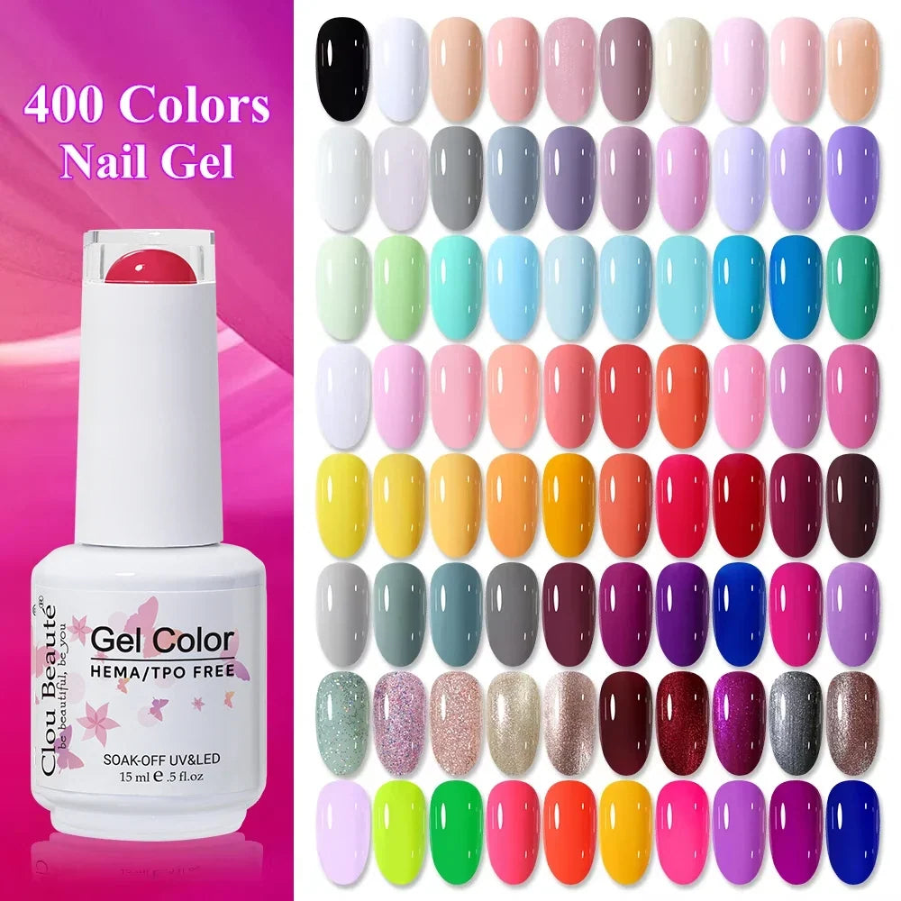 Clou Beaute 15ml Red Black White Green Neon Gel Nail Polish Base Top Coat Velvet Top 400 Colors Semi Permanent Gel Nail Varnish 1