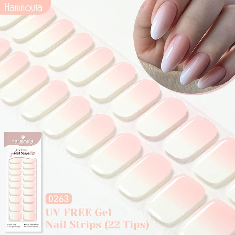 22strips UV Free Nail Gel Strips Loving Heart Gel Polish Nail Sticker Curing-free Adhesive Stickers for Nails Long Lasting Wrap 15
