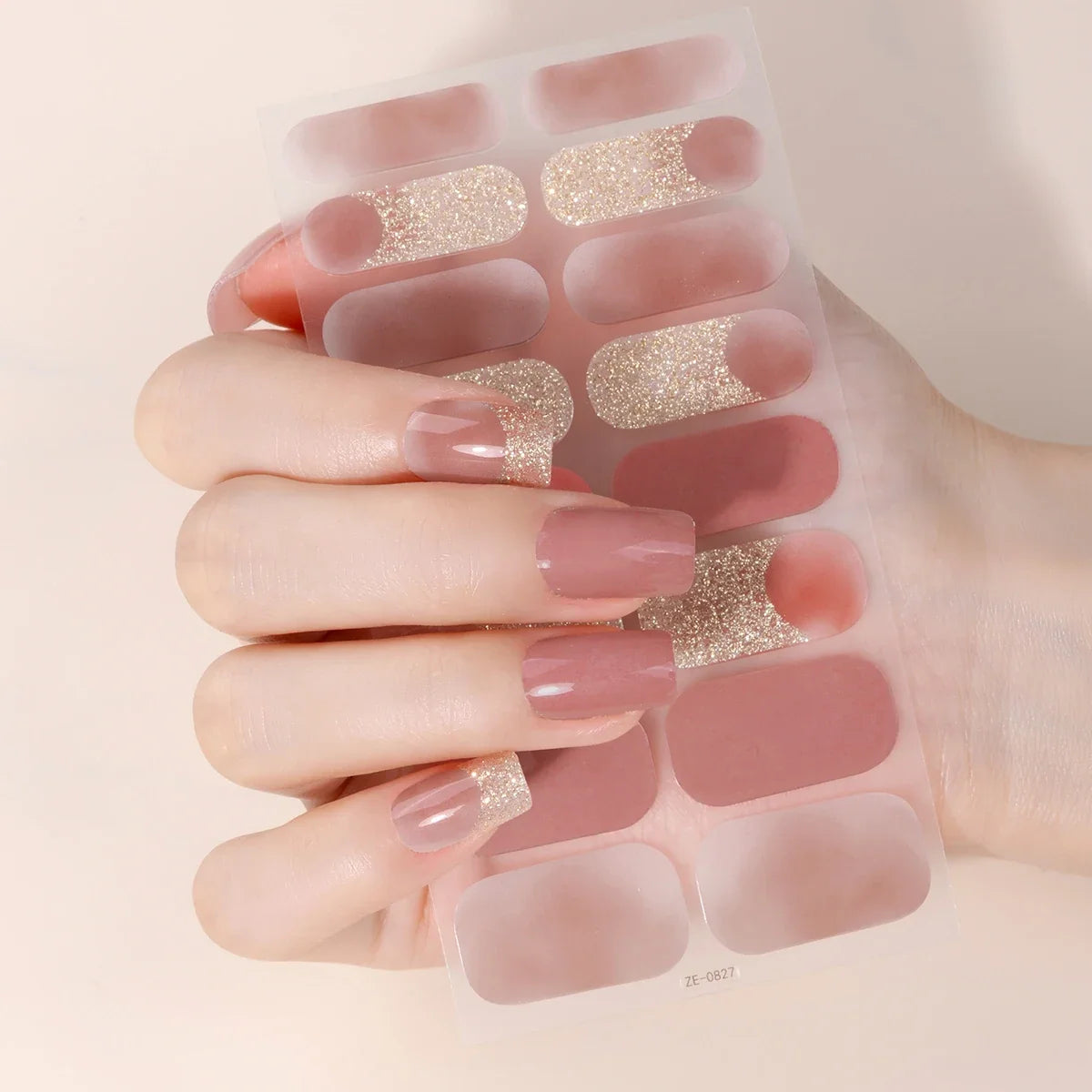 16Tips Full Cover French Nail Polish Strips Gradient Glitter Nail Stickers Self Adhesive Manicure Decoration Nail Art Decals 5