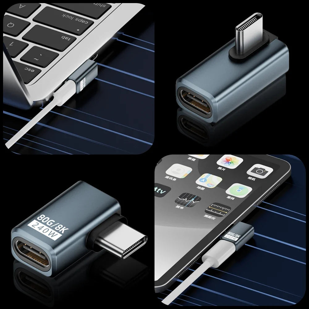 USB4 V2 90 Degree USB-C Angle Adapter | 80Gbps Thunderbolt 5/4/3 Elbow Connector 5