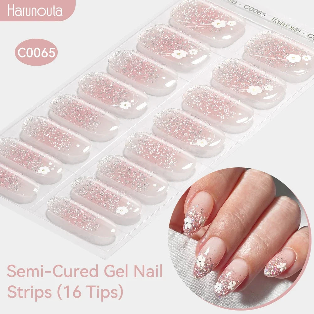 Gradient Auroras Semi Cured Gel Nail Strips Sparkly Shinning DIY Gel Polish Stickers for Nails Works with UV/LED Nail Lamps 81