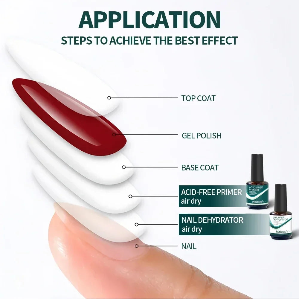 Nailpop Nail Dehydrator and Primer Acid Free Natural Nail Prep for Acrylic and UV Gel Nail Polish Fast Dry Superior Bonding Set 6