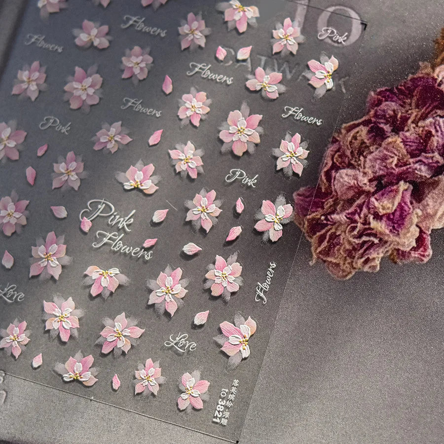 1pcs Dream Flower Window Shell Light Nail Art Stickers Japanese Flower Self Adhesive Stickers Press On Nails Decoration Decals 12