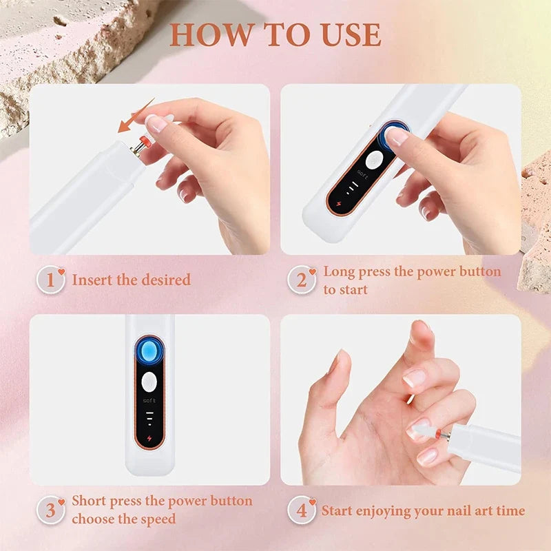 Electric Nail Grinder Nail Polishing Machine with Light Portable Mini Electric Manicure Pen for Gel Removing Polishing Dead Care 2
