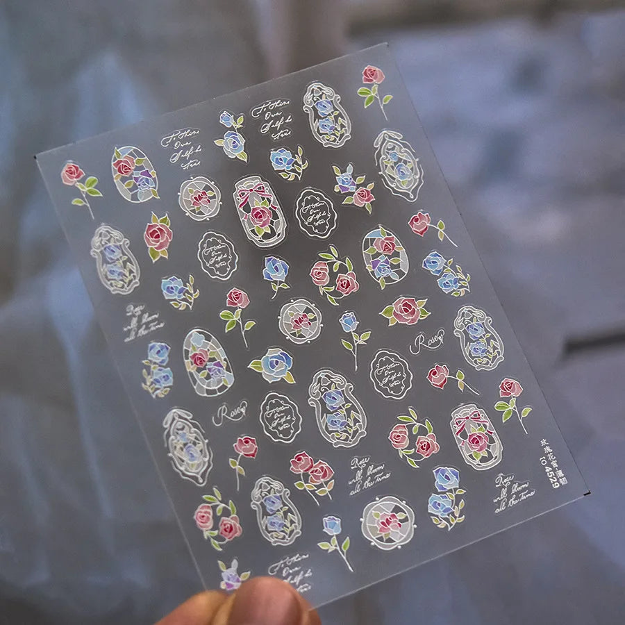 1pcs Dream Flower Window Shell Light Nail Art Stickers Japanese Flower Self Adhesive Stickers Press On Nails Decoration Decals 47