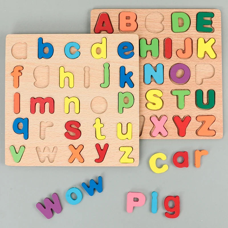Kids Alphabetic Arithmetic Number Geometric Shapes Wooden Puzzle Montessori Preschool Learning Educational Game Toy for Children 4