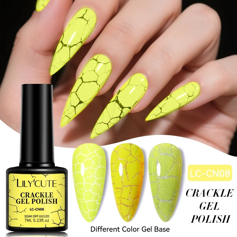 LILYCUTE 7ml Neon Crackle Gel Nail Polish Summer Fluorescent Quick Drying Semi Permanent UV Gel Nail Art Varnish DIY Manicure 14