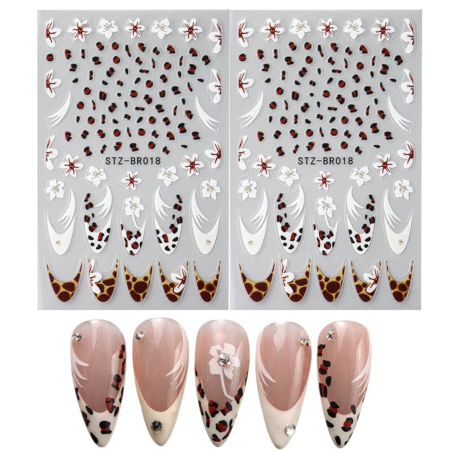 Cheetah French Nails Stickers Flowers Leopard Self-Adhesive Decals Holographic Slider Manicure Art Supplies And Decorations 8