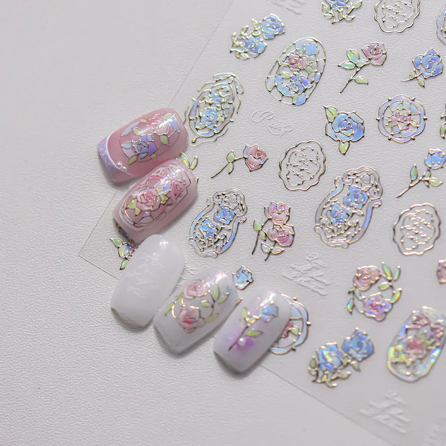 1pcs Dream Flower Window Shell Light Nail Art Stickers Japanese Flower Self Adhesive Stickers Press On Nails Decoration Decals 5