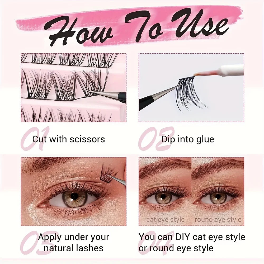 10 Rows Single Cluster Fluffy Lash Natural Look Eyelash Extensions 8-16MM Mixed Length D Curl Individual Lash Bundles 40D 3