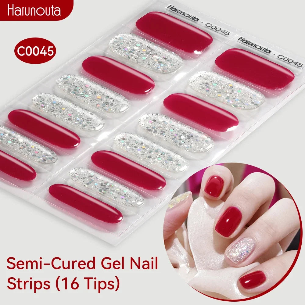 Gradient Auroras Semi Cured Gel Nail Strips Sparkly Shinning DIY Gel Polish Stickers for Nails Works with UV/LED Nail Lamps 78