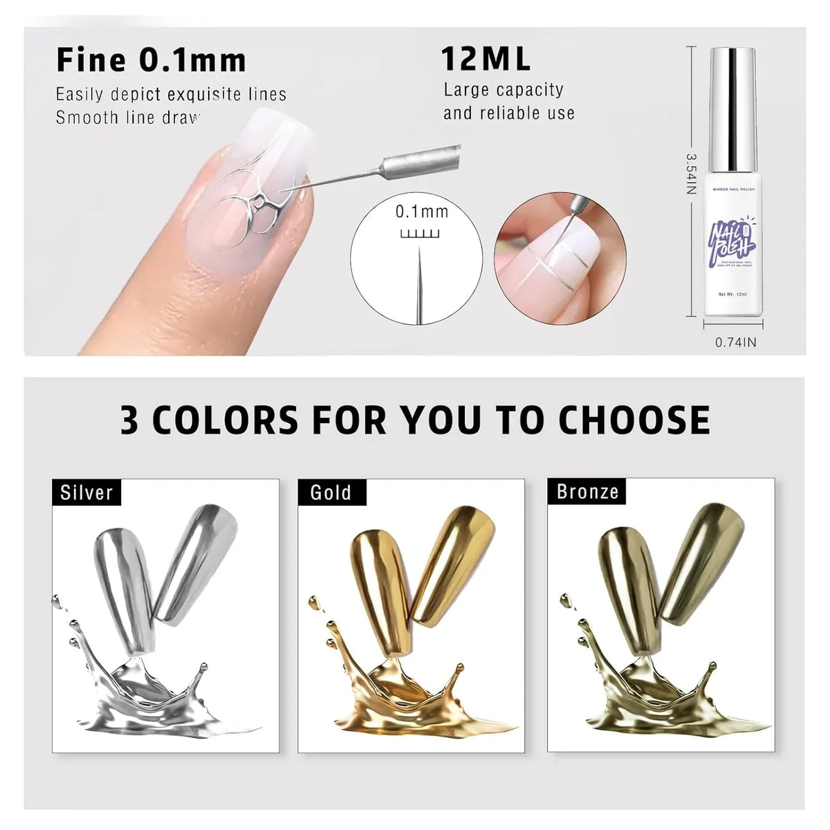 5/8/10/12ml 5D Metallic Painting Nail Gel Silver/Gold Liner Polish Mirror Chrome Effect Gel Nail Polish Soak Off UV/LED Drawing^ 4