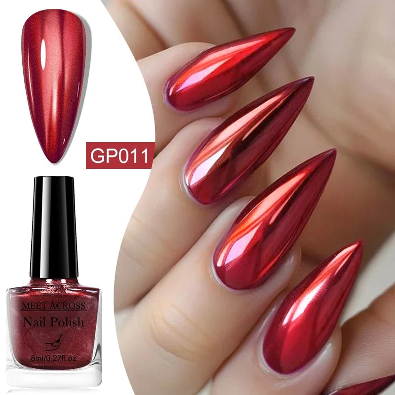 8ml Mirror Metallic Nail Polish No Need Lamp Curing Air Dry Salon Quality Soak-Off Long Lasting Varnishes DIY Manicure Design 7