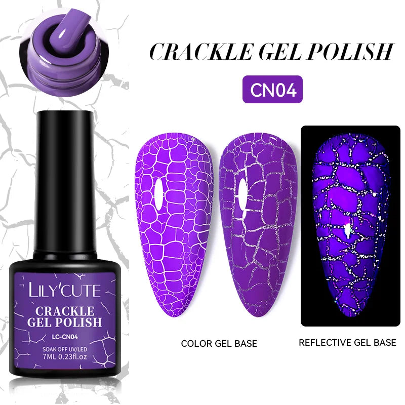 LILYCUTE 7ml Neon Crackle Gel Nail Polish Summer Fluorescent Quick Drying Semi Permanent UV Gel Nail Art Varnish DIY Manicure 18