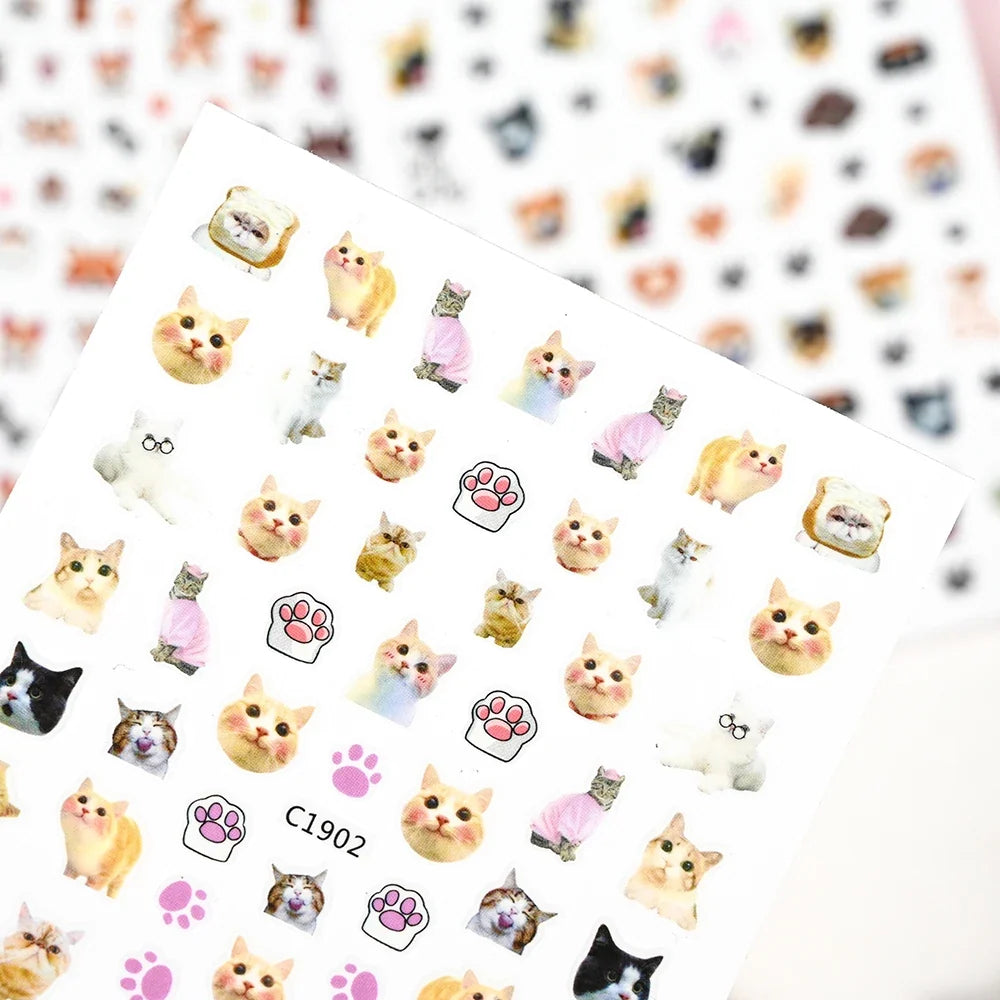 Lovely Cat Nail Decals 3D Animal Cartoon Dog Scrawl Relief Self Adhesive Nail Art Stickers Cute Puppy Kitty Y2K Nails Decoration 6