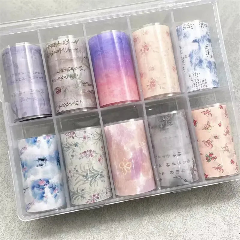 10Rolls Plaid Thousand-Bird Bow  Stars Nail Foils Transfer Paper  Nail Art Stickers  Manicure Set Decal  Nails Decoration 8