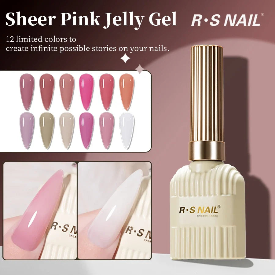 RS NAIL Jelly Transparent Gel Nail Polish 10g Summer Nude Pink Gel Polish Semi Permanent Soak Off UV LED Varnish Jade Nail Gel 2