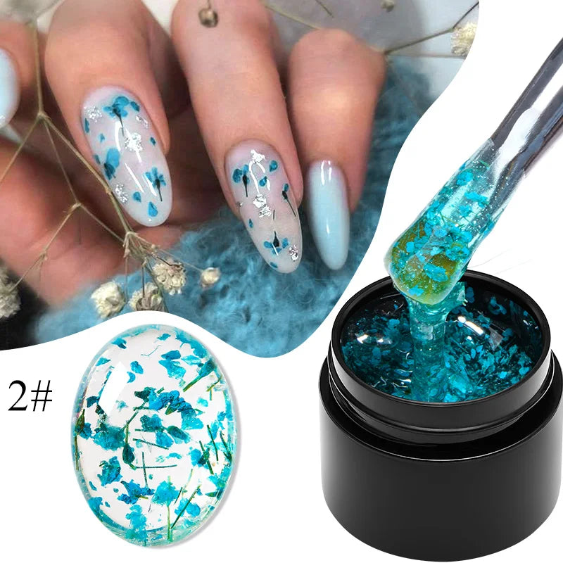 MEET ACROSS 5ml Pink Dried Flower Gel Nail Polish Natural Flower Fairy Nail Art Gel Soak Off UV LED Painting Varnishes For Nails 87