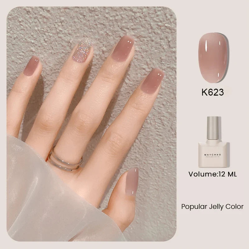 MAYCHAO 12ml Jelly Gel Nail Polish Semi Permanent Top Coat Soak Off UV LED Gel Art Nail Varnish Manicure Long Lasting Nail Gel 44