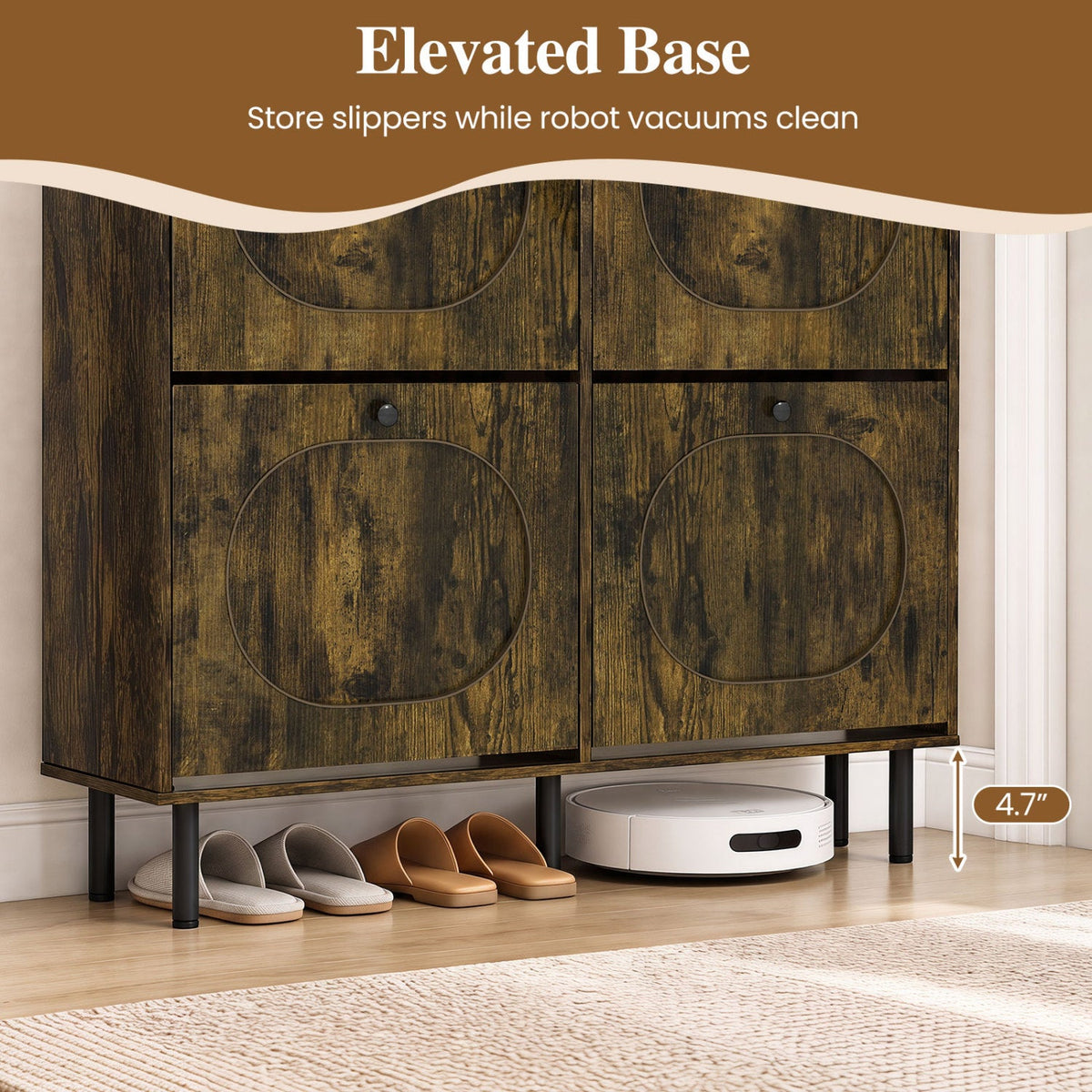 Shoe Storage Cabinet with 4 Flip Drawers - Rustic Brown 8