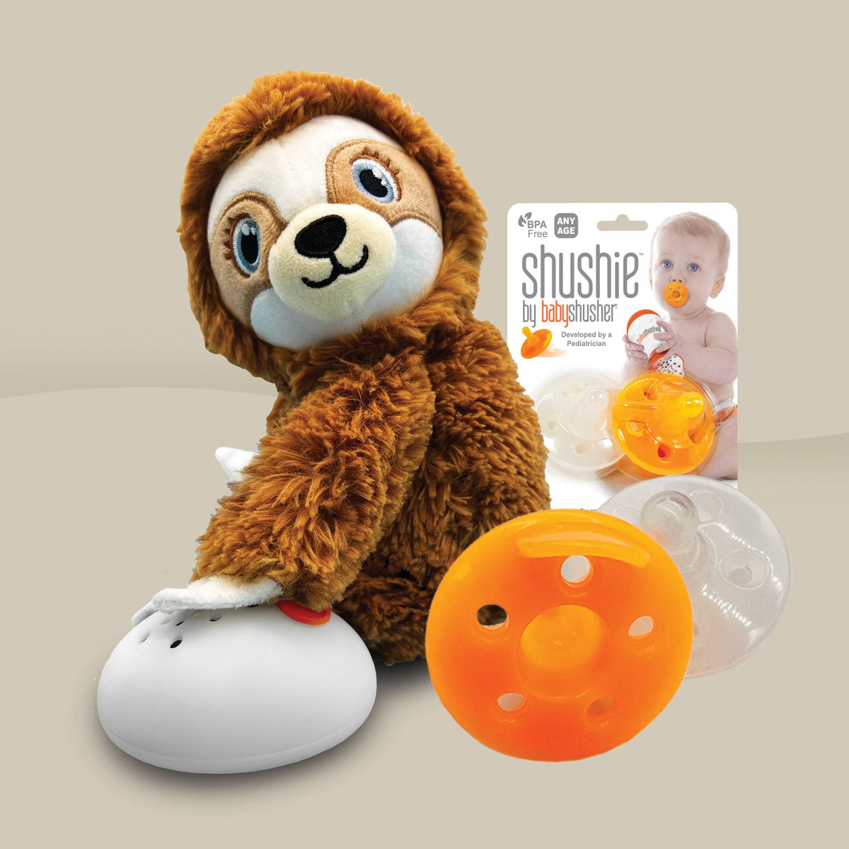 Baby Shusher Sloth Plush Sound Machine + 2 Shushie Pacifiers Bundle 2