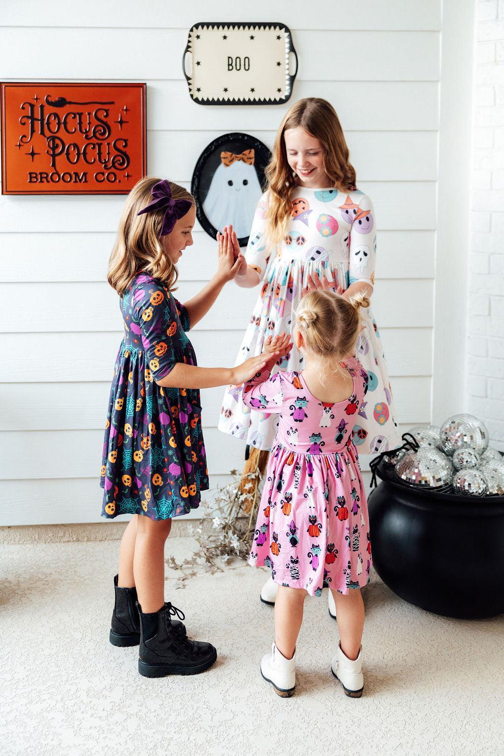 Skeleton Web 3/4 Sleeve Pocket Twirl Dress 2