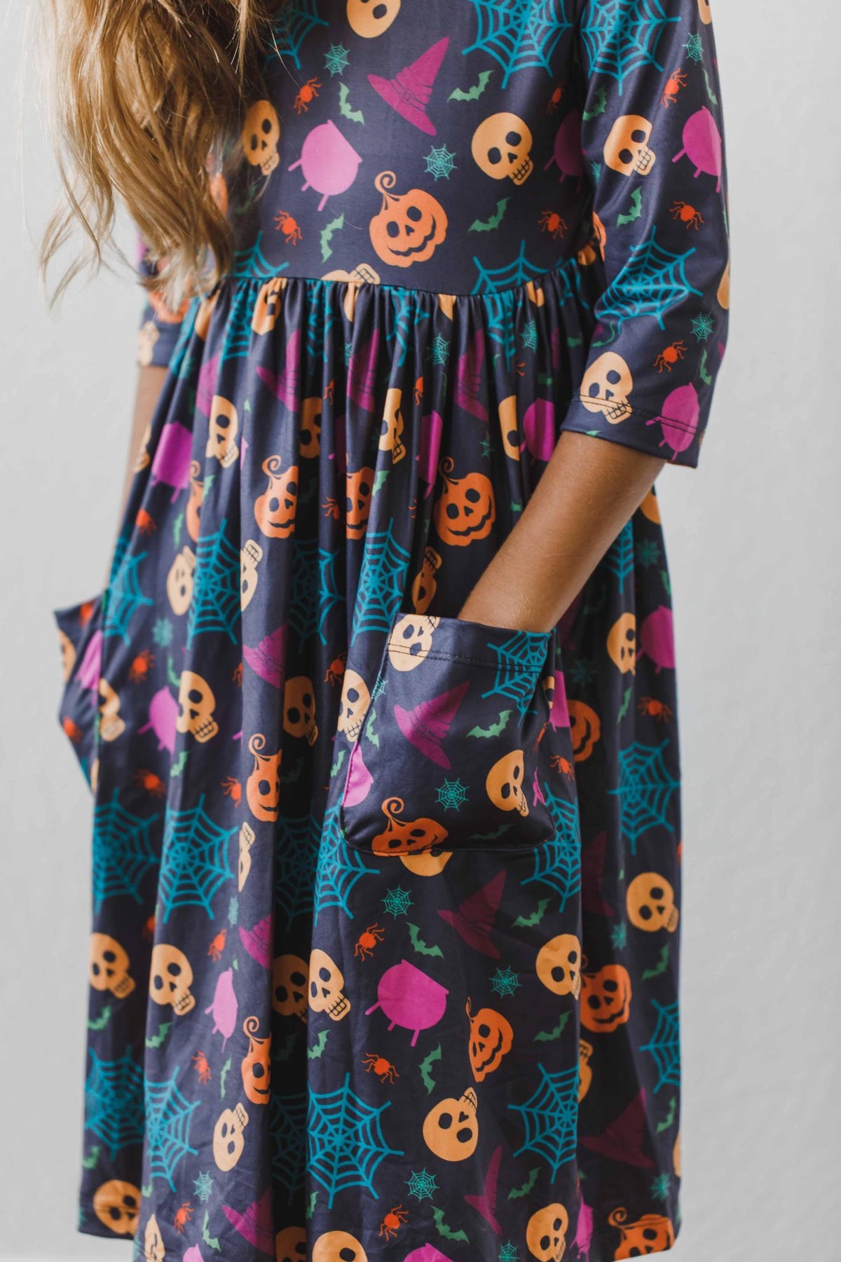 Skeleton Web 3/4 Sleeve Pocket Twirl Dress 3