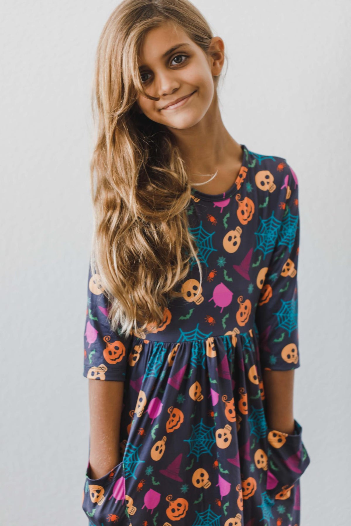 Skeleton Web 3/4 Sleeve Pocket Twirl Dress 4