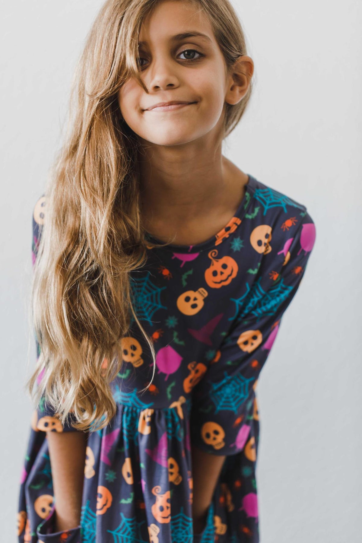 Skeleton Web 3/4 Sleeve Pocket Twirl Dress 7