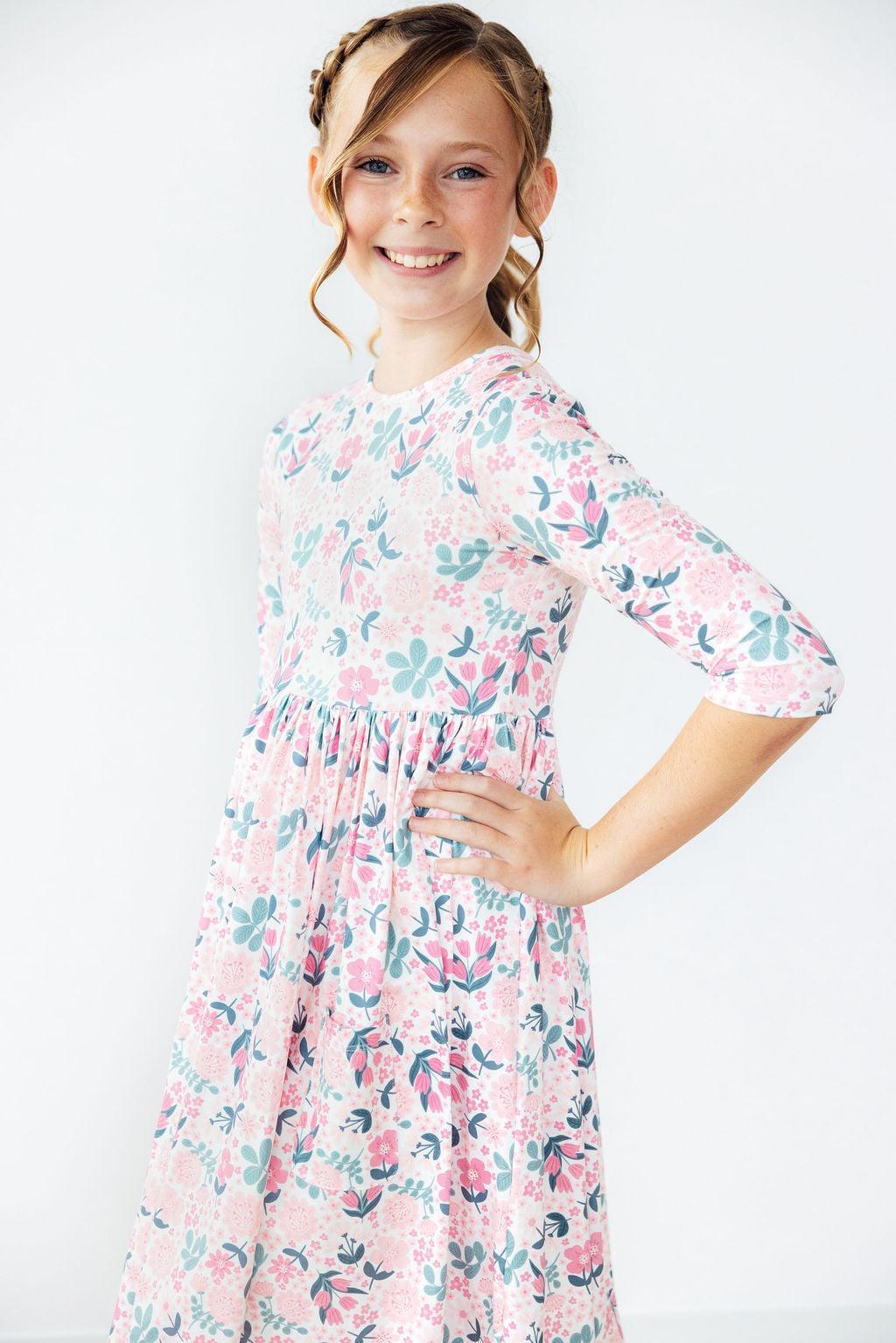 Softly Blooming 3/4 Sleeve Pocket Twirl Dress 3