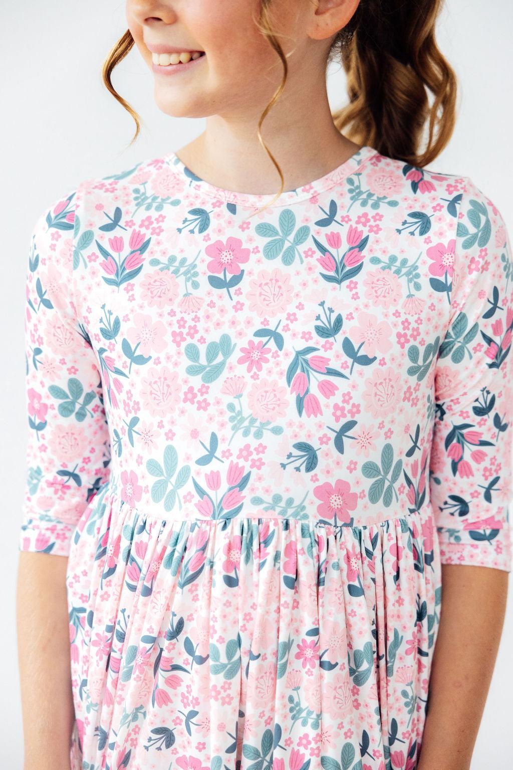 Softly Blooming 3/4 Sleeve Pocket Twirl Dress 1