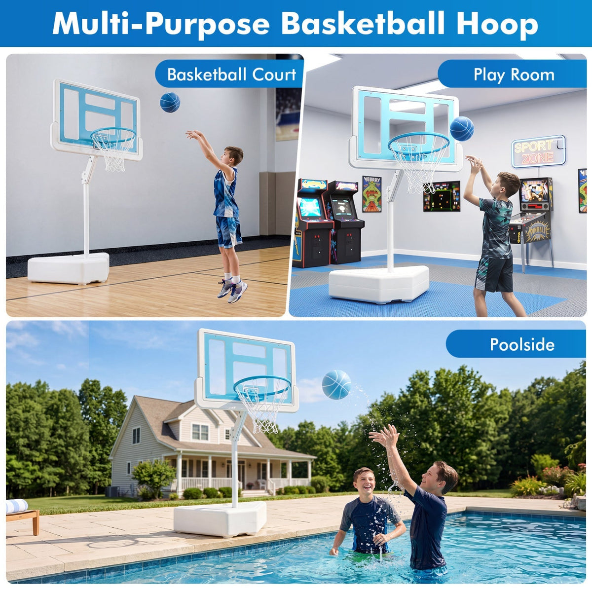 Pool Basketball Hoop with Adjustable Height & 2 Balls 13