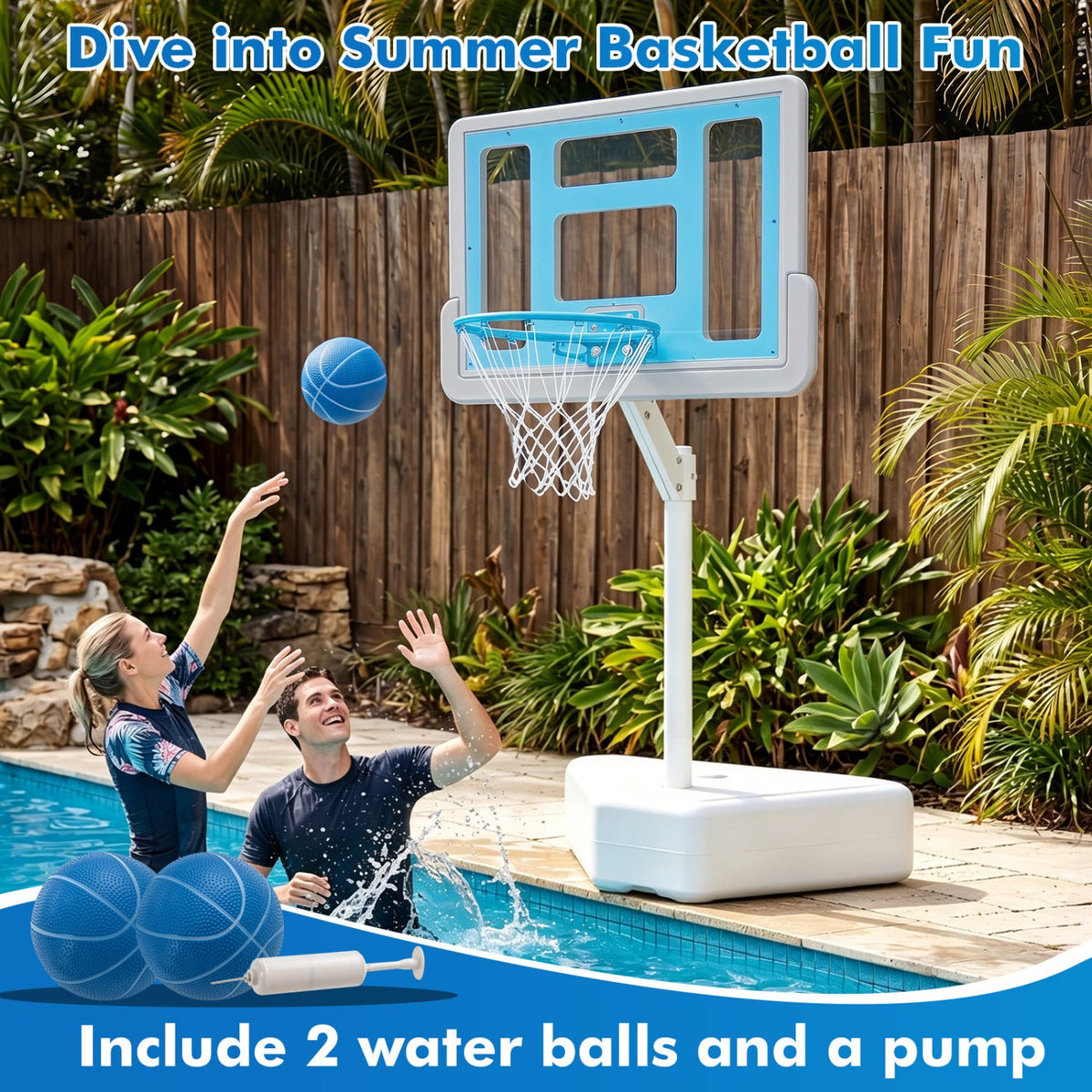 Pool Basketball Hoop with Adjustable Height & 2 Balls 14
