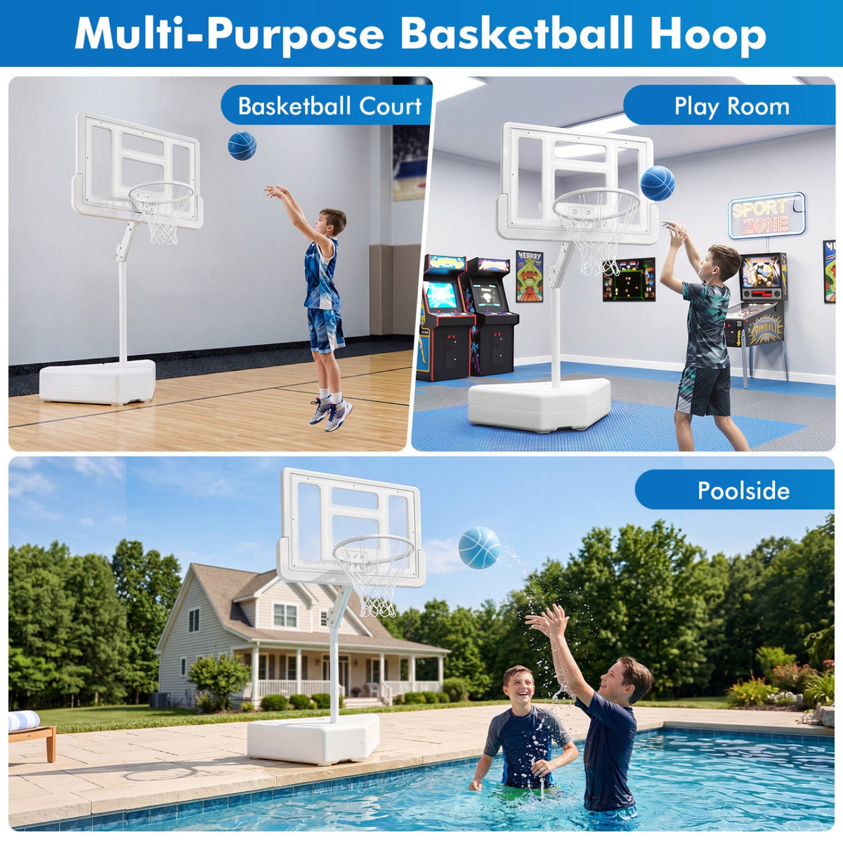 Pool Basketball Hoop with Adjustable Height & 2 Balls 5