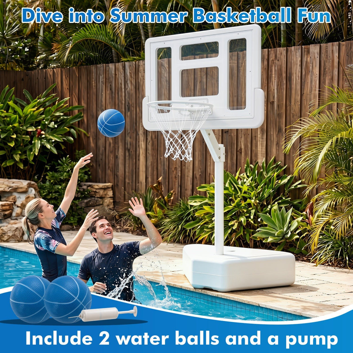Pool Basketball Hoop with Adjustable Height & 2 Balls 6