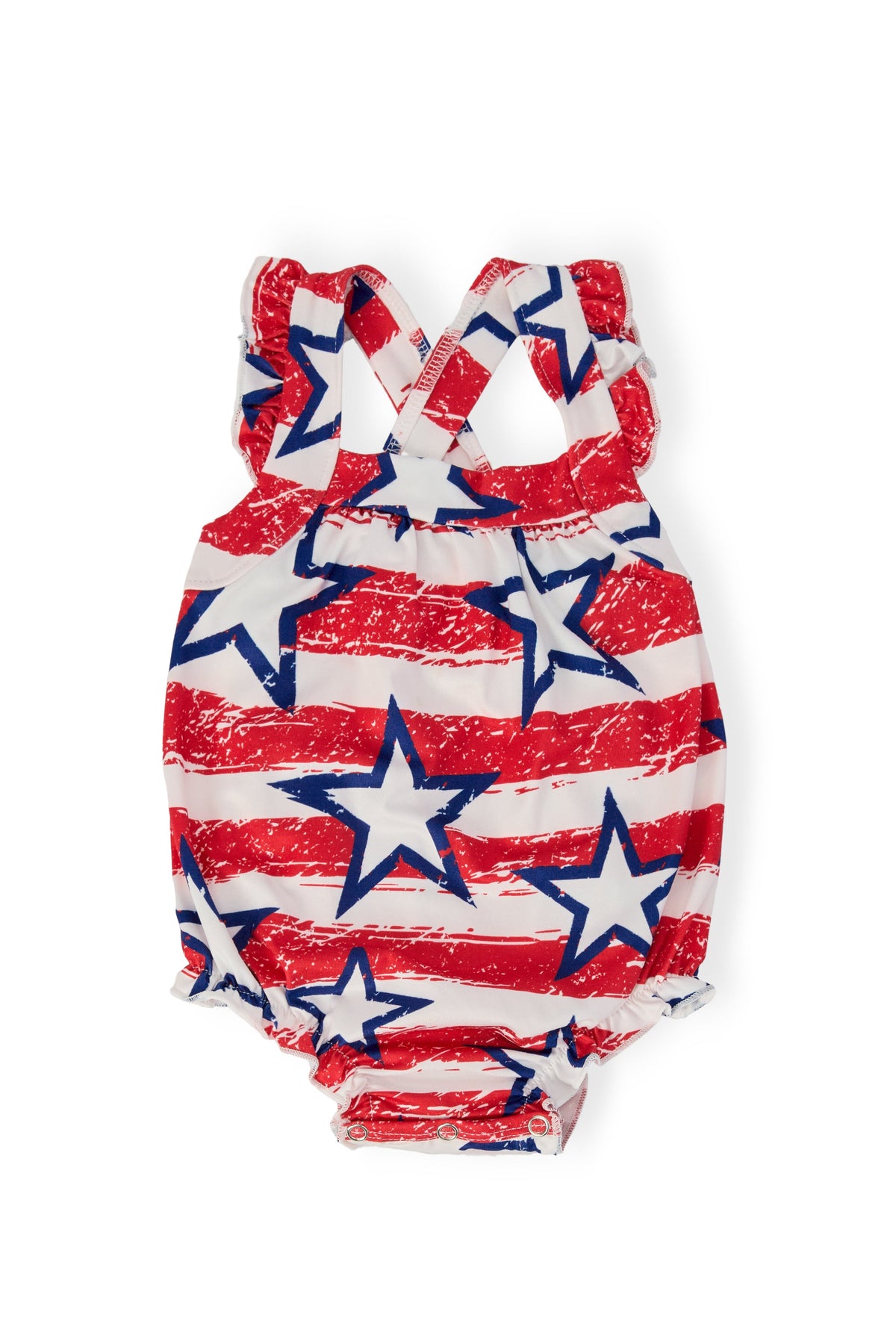 Stars & Stripes Ruffle Cross Back Romper 1