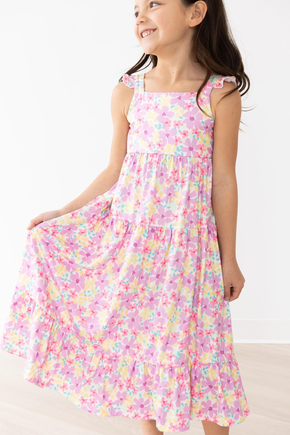 Summer Watercolor Floral Ruffle Maxi Dress 1