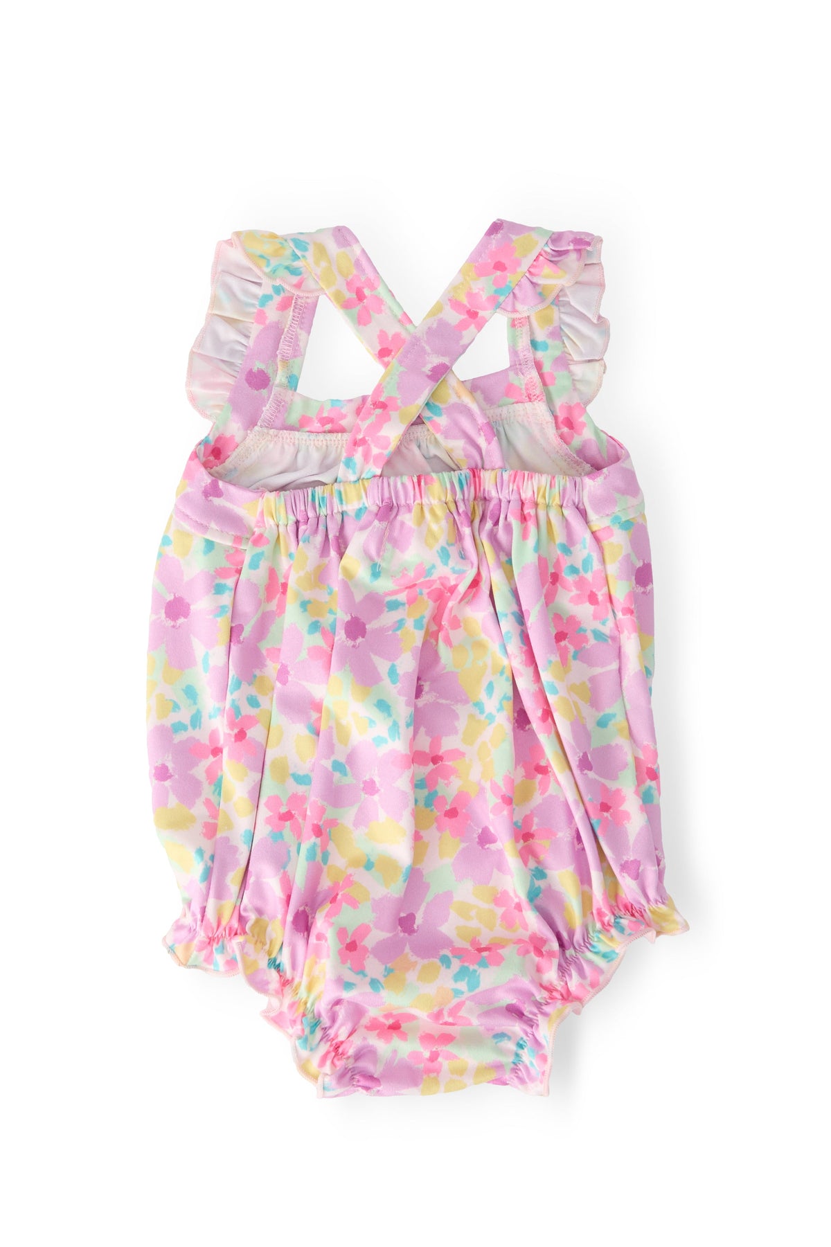 Summer Watercolor Ruffle Cross Back Romper 2