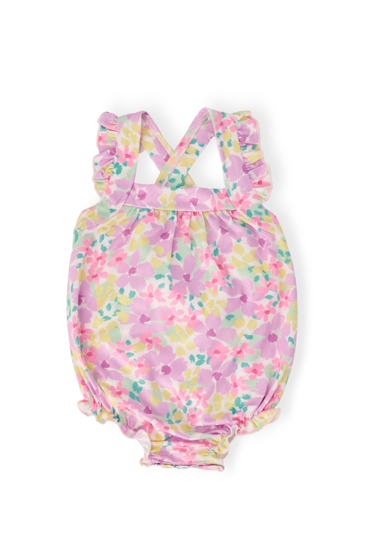 Summer Watercolor Ruffle Cross Back Romper 1