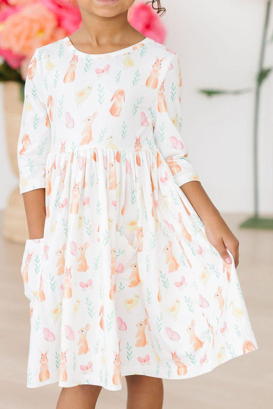 Sunny Bunnies 3/4 Sleeve Pocket Twirl Dress 4