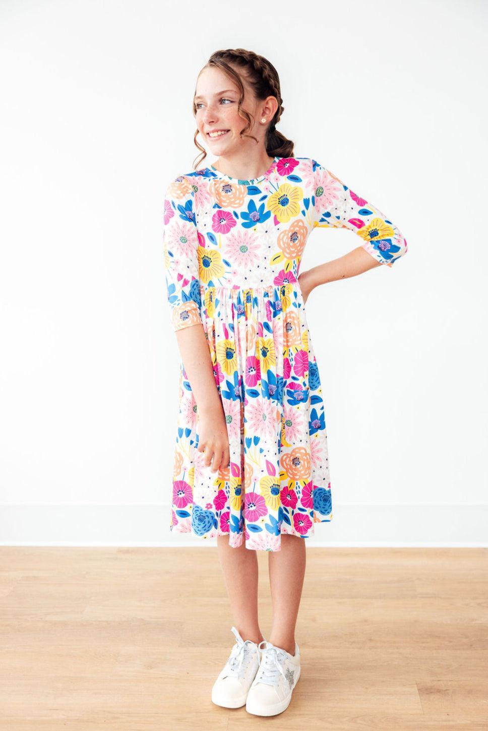 SALE Sunshine Floral 3/4 Sleeve Pocket Twirl Dress 2