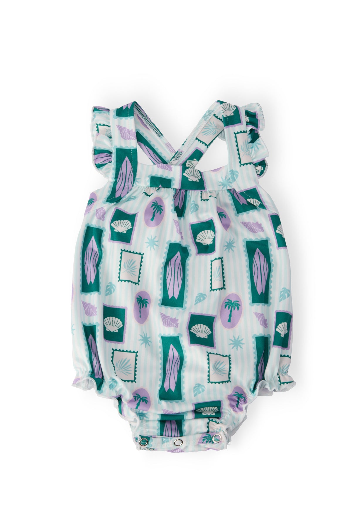 Surfer Girl Ruffle Cross Back Romper 1
