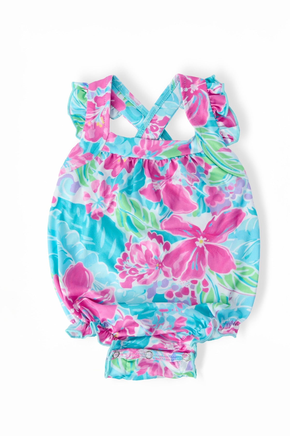 Tropical Punch Ruffle Cross Back Romper 1