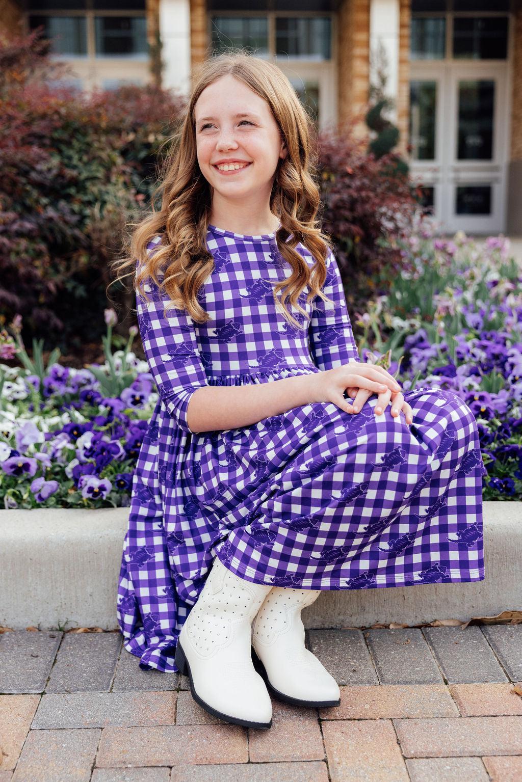 TCU Plaid Frog 3/4 Sleeve Pocket Twirl Dress 10