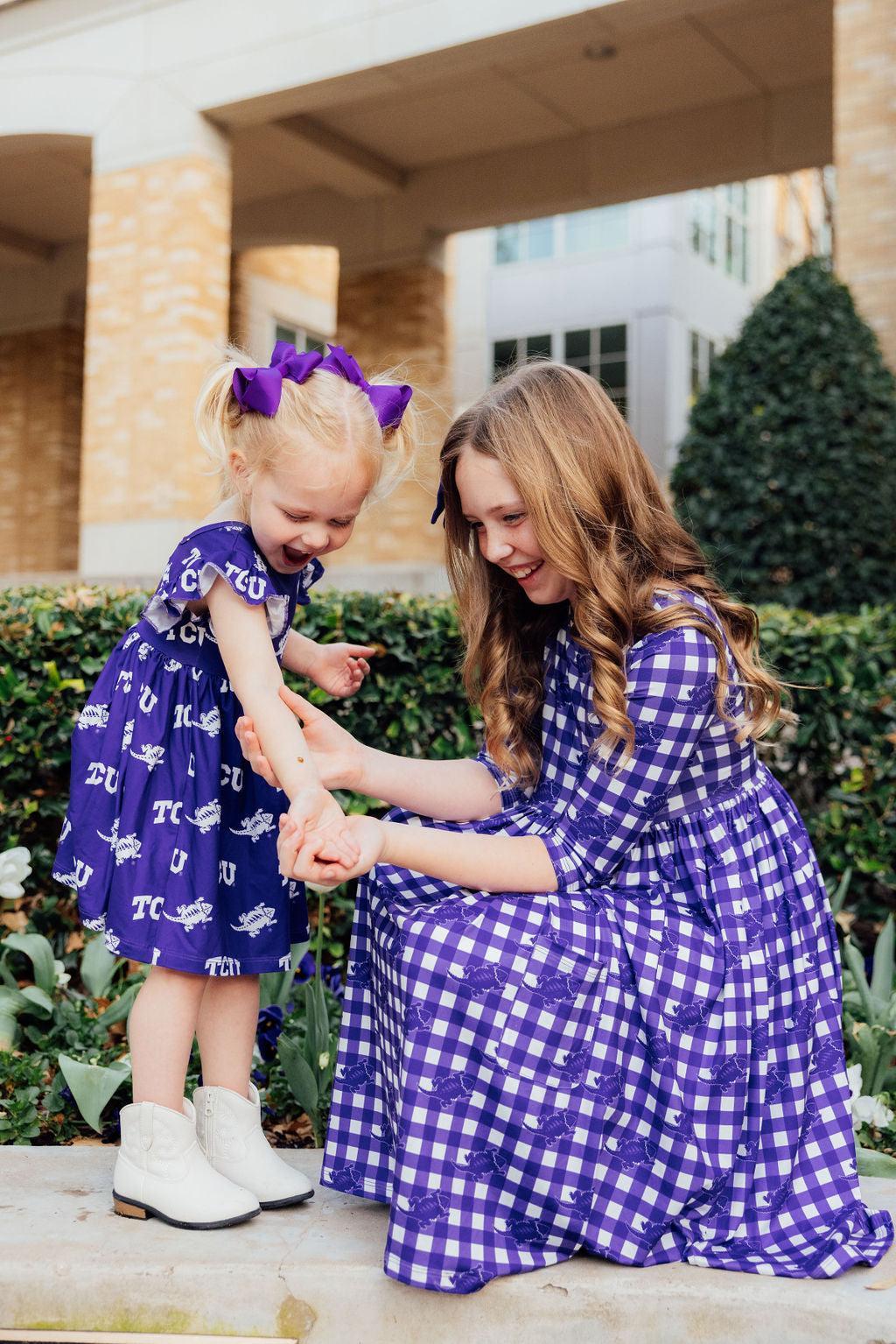 TCU Plaid Frog 3/4 Sleeve Pocket Twirl Dress 11