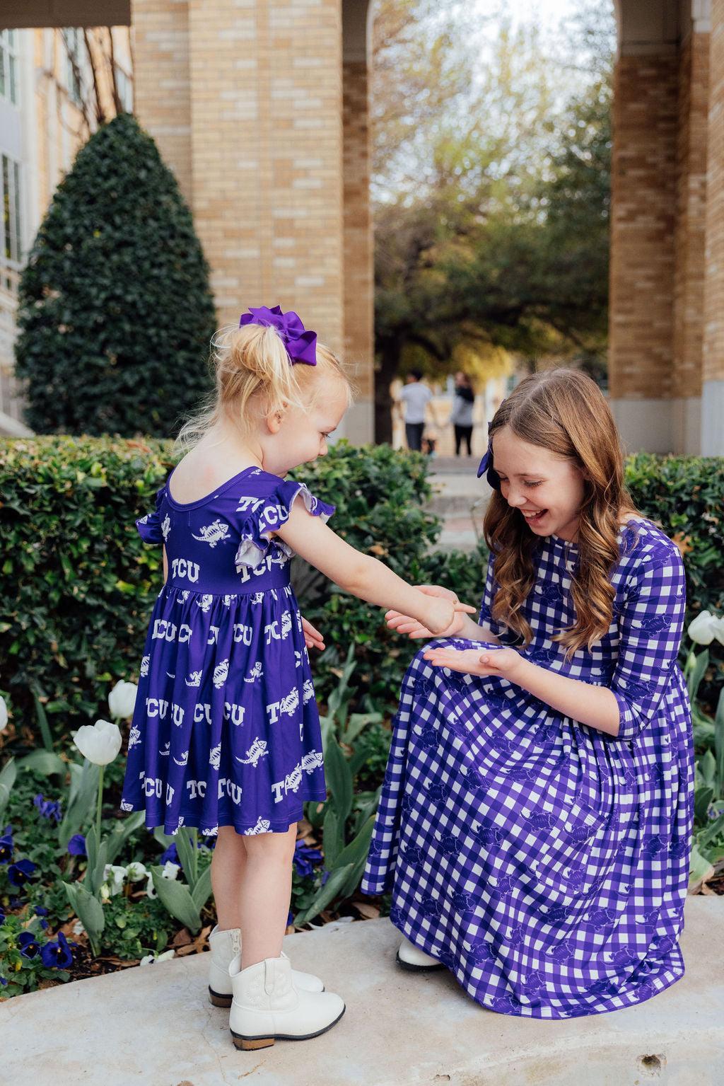 TCU Plaid Frog 3/4 Sleeve Pocket Twirl Dress 3